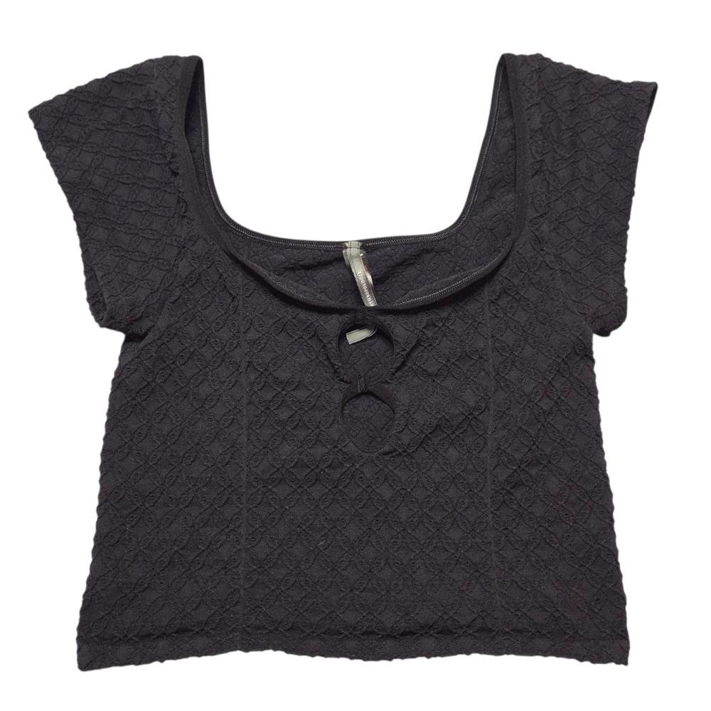 By Anthropologie Keyhole Cropped Top Shirt Black Large Xlarge NWT